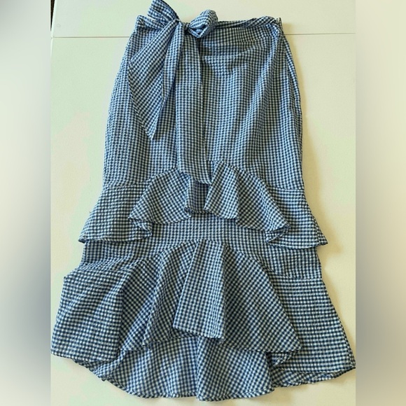 Lulus Dresses & Skirts - Lulus Midi blue plaid skirt with ruffles and tie waist S NWOT